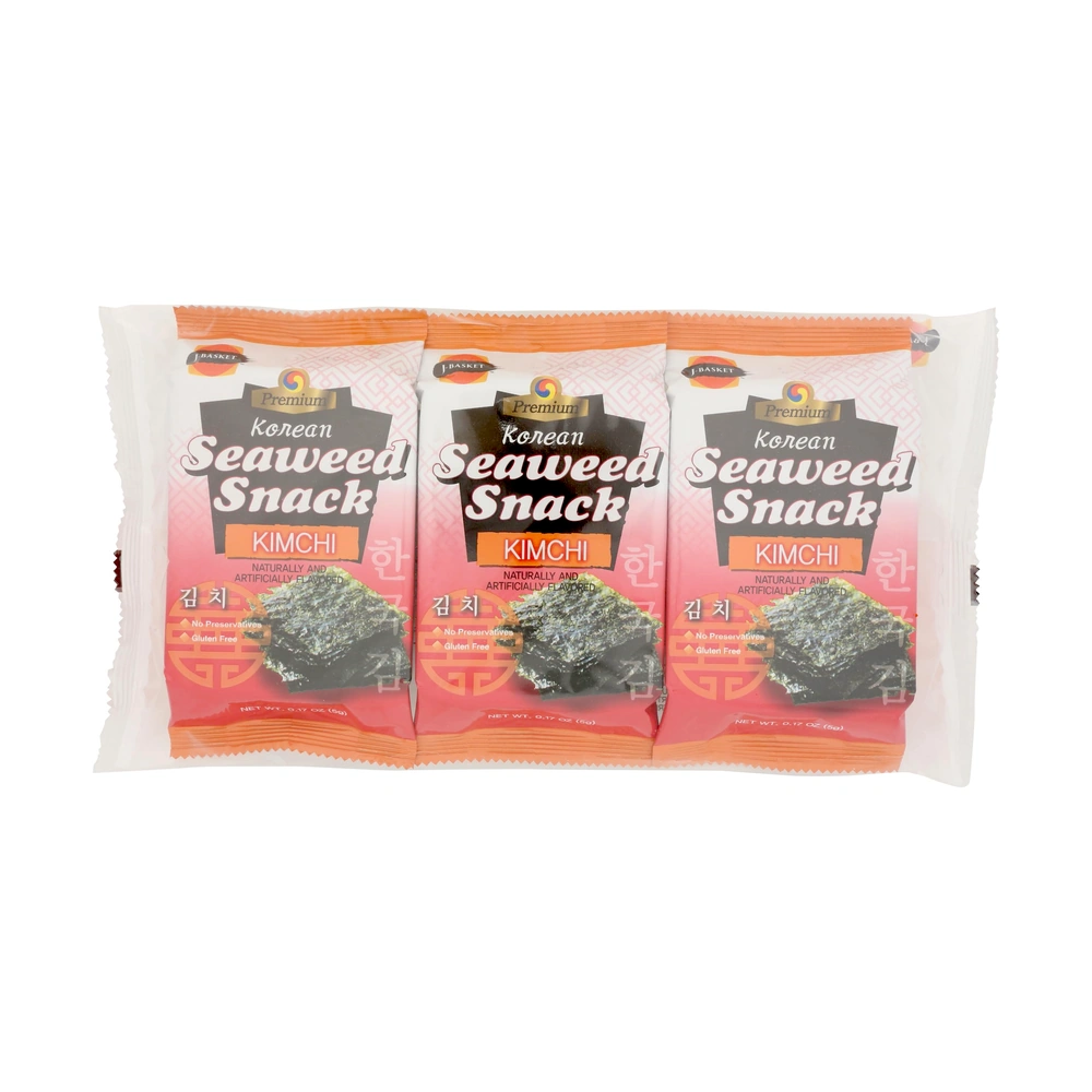 J-Basket Korean Seaweed Snack Kimchil 3P, 0.52 oz, 10 ct Case