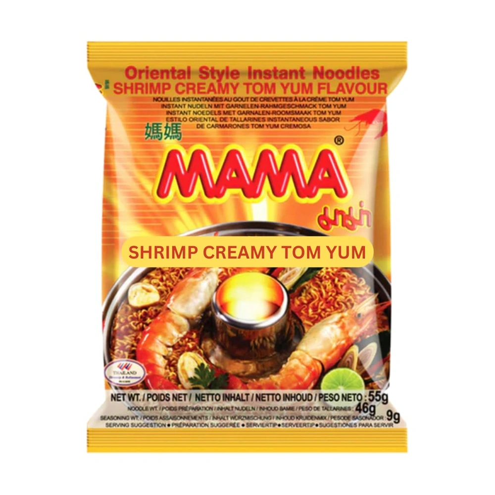 Mama Instant Noodles Shrimp Creamy Toy Yum, 55 g, 6/30 ct Case