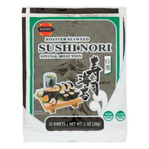J-Basket Silver Roasted Sushi Nori, 10 Sheets