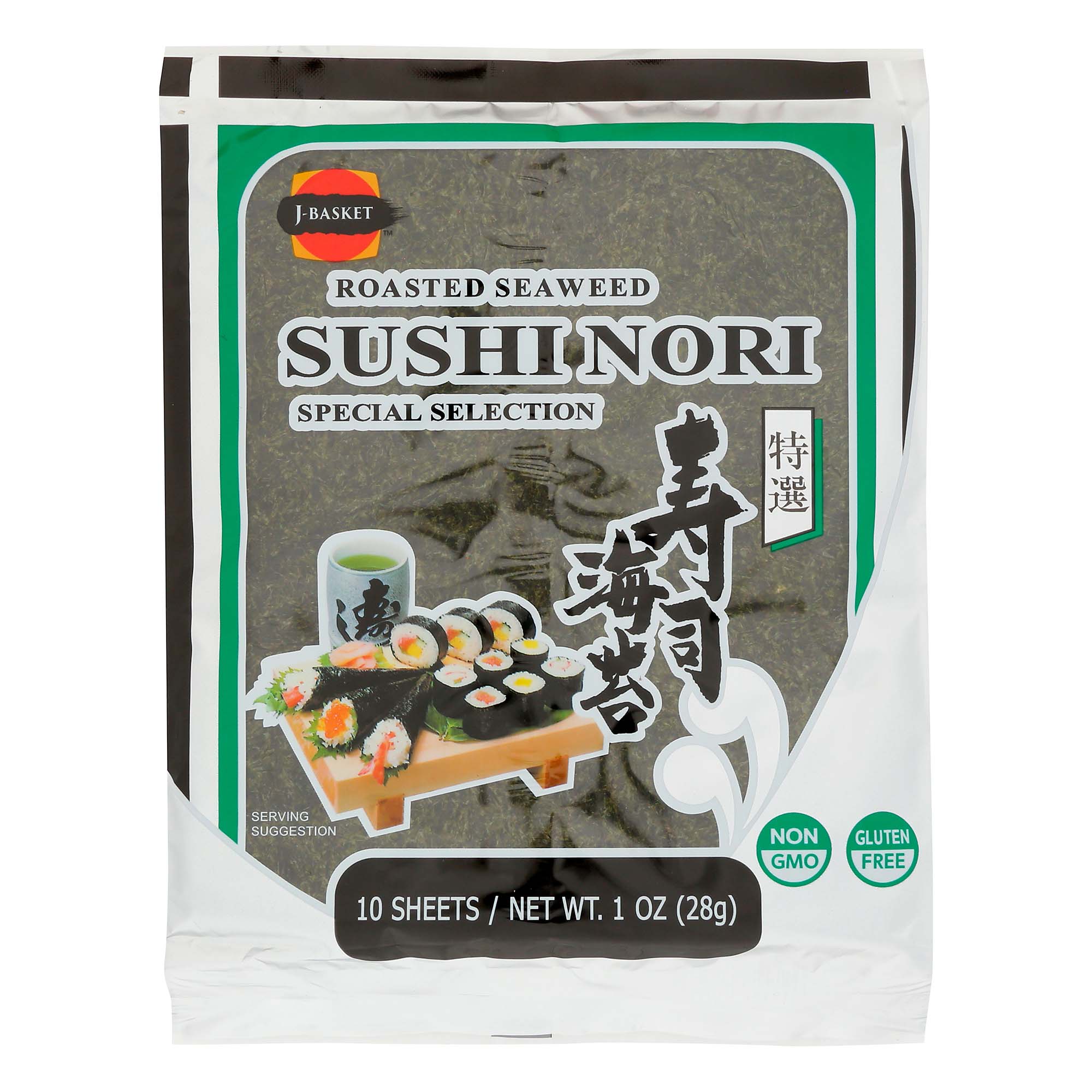 J-Basket Silver roasted sushi nori, 10 sheets, 1 oz (28 g) package